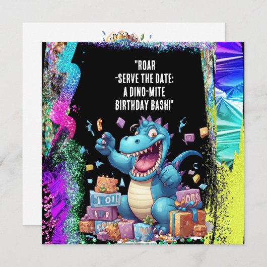 Save The Date "Roar-Serve la Date : A Dino-Mite Birthday Bash !" (Devant / Derrière)