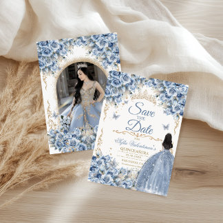 Save The Date Robe de Luxe Bébé Bleu Or Princesse Photo