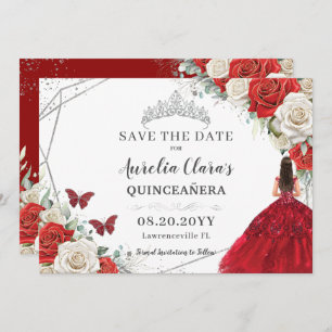 Save The Date Robe Florale Rouge Blanc Argent Quinceanera Sweet