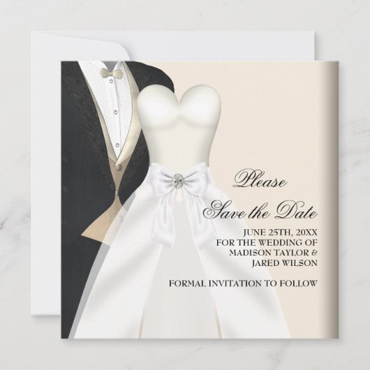 Save The Date Robe Mariage Tuxedo Noir Blanc Enregistrer La Date (Devant)