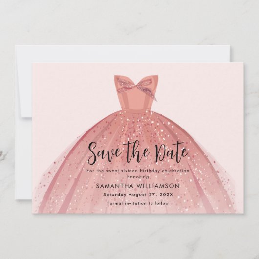 Save The Date Robe moderne Sweet 16 Script Anniversaire (Devant)