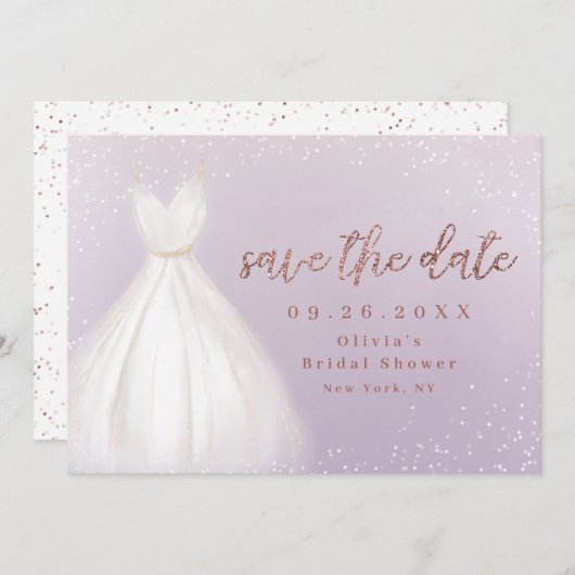 Save The Date Robe Purple Rose Or Élégante Enregistrer La Date (Devant / Derrière)