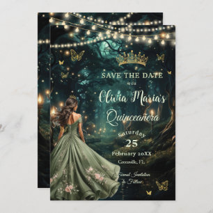Save The Date Robe verte Enchanté Forêt Sage Quinceañera