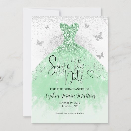 Save The Date Robe verte Mis Quince Quinceañera (Devant)