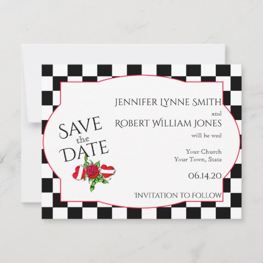 Save The Date Rockabilly Coeurs et mariage Rose Enregistrer la d (Devant)