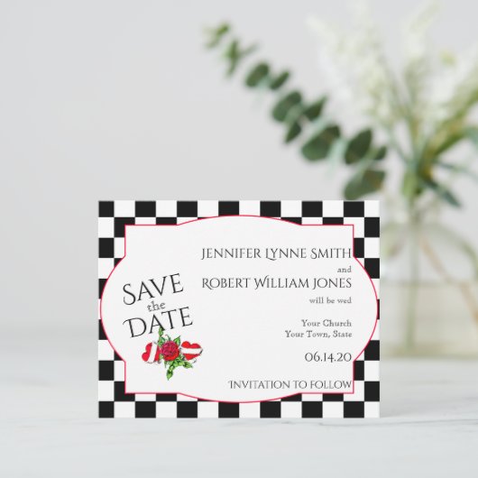 Save The Date Rockabilly Coeurs et mariage Rose Enregistrer la d (Debout devant)