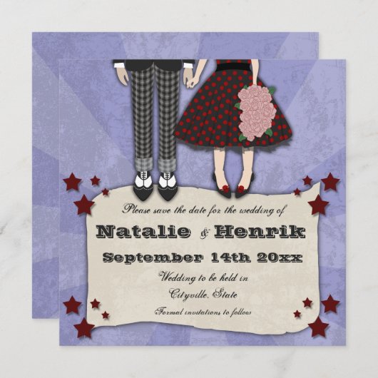 Save The Date Rockabilly Mariage, 5.25x5.25 enregistrer la date (Devant / Derrière)
