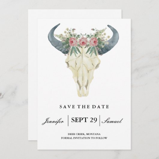 Save The Date Rodéo rustique aquarelle | Enregistrer les Roses d (Devant / Derrière)