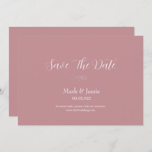 Save The Date ROE rose et blanc Mariage simple (Devant / Derrière)