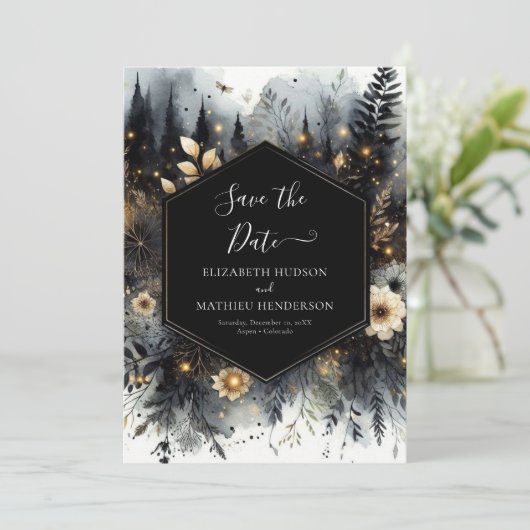 Save The Date Romance à l'aquarelle Mariage en forêt enchantée (Debout devant)