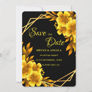 Save The Date Romance d'automne noir & or floral chute géométriq