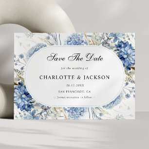 Save The Date Romance Floral avec Hydrangeas Bleu Poussiéreux