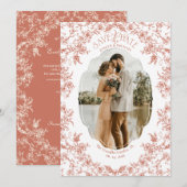 Save The Date Romance Floral Chinoiserie Classique Bohème Corail (Devant / Derrière)