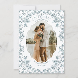 Save The Date Romance Floral Chinoiserie Classique Vintage Bleu