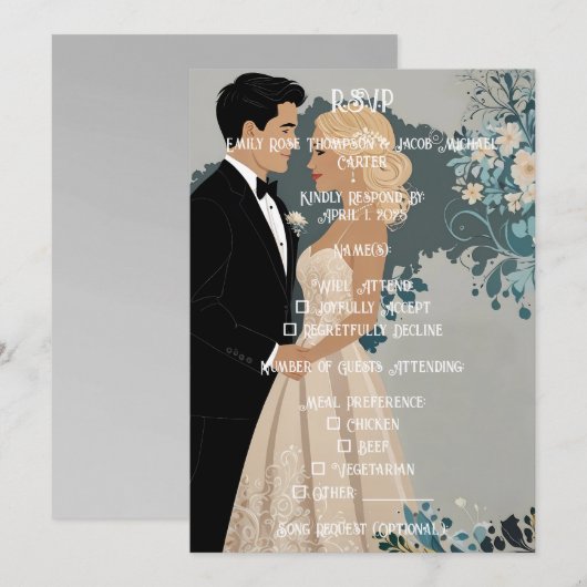 Save The Date Romance intemporelle : Mariée et chambre aquarelle (Devant / Derrière)