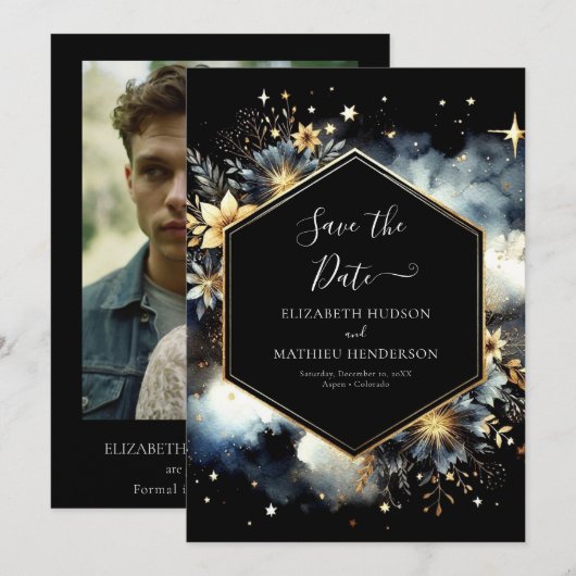 Save The Date Romance Mariage céleste imprimable (Devant / Derrière)