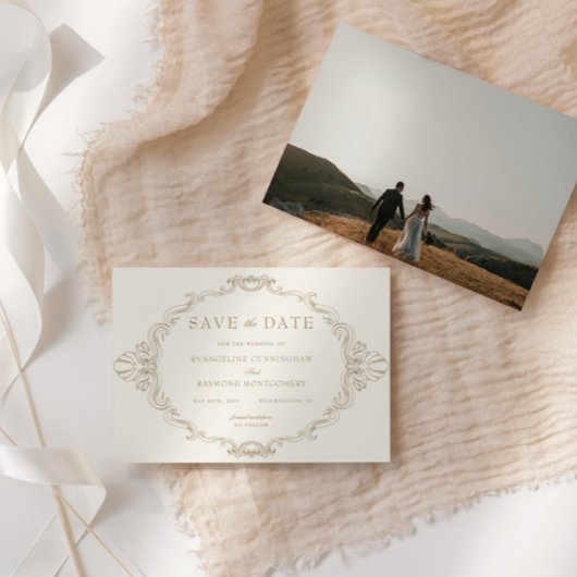 Save The Date Romantic Baroque Ornate Frame Photo