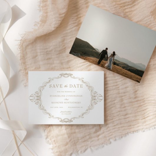 Save The Date Romantic Baroque Ornate Frame Photo