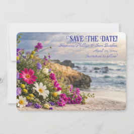 Save the Date Romantic Beautiful Flowers on Beach  Kaart
