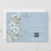 Save The Date Romantic Blue Floral Photo QR Code Mariage (Devant)