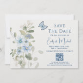 Save The Date Romantic Blue Floral Photo QR Code Mariage (Devant)