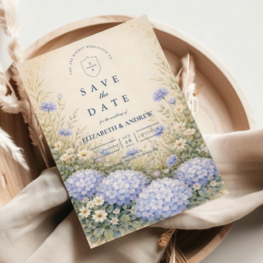 Save The Date Romantic Blue Hydrangea Wedding