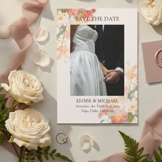 Save The Date Romantic Blush Painted Floral Wedding