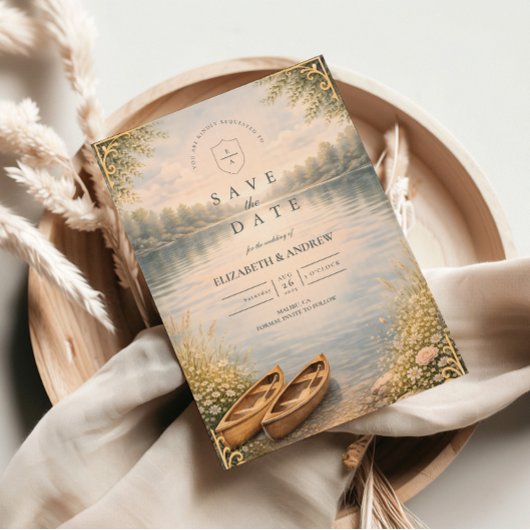 Save The Date Romantic Canoe Lake Forest Wedding