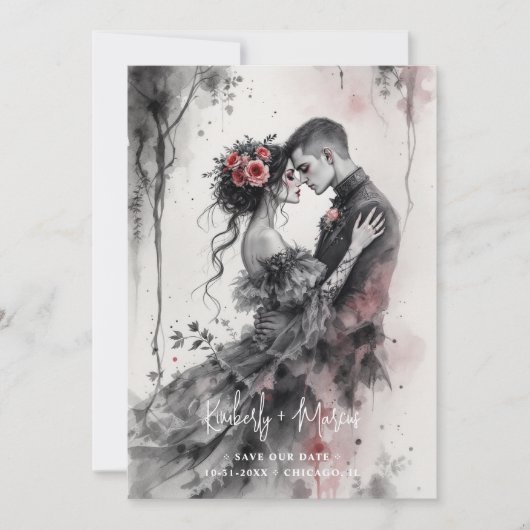 Save The Date Romantic Chic Charming Gothic Couple Wedding  (Devant)