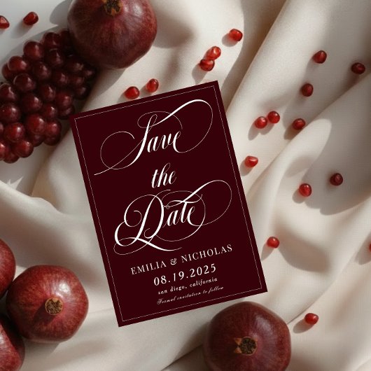 Save The Date Romantic Dark Red