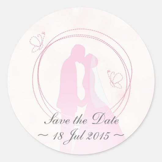 "Save the Date" Romantic Dreamweaver Wedding Coupl Ronde Sticker (Voorkant)