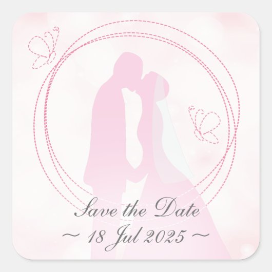 "Save the Date" Romantic Dreamweaver Wedding Coupl Vierkante Sticker (Voorkant)