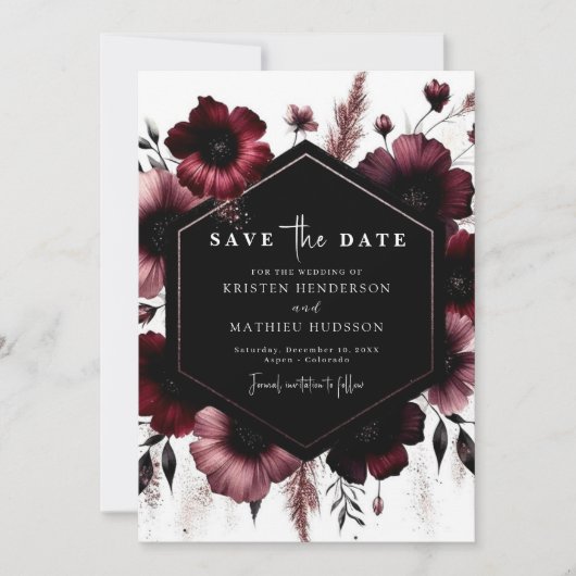 Save The Date Romantic Editable Mariage Bourgogne (Devant)