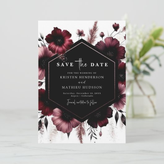 Save The Date Romantic Editable Mariage Bourgogne (Debout devant)