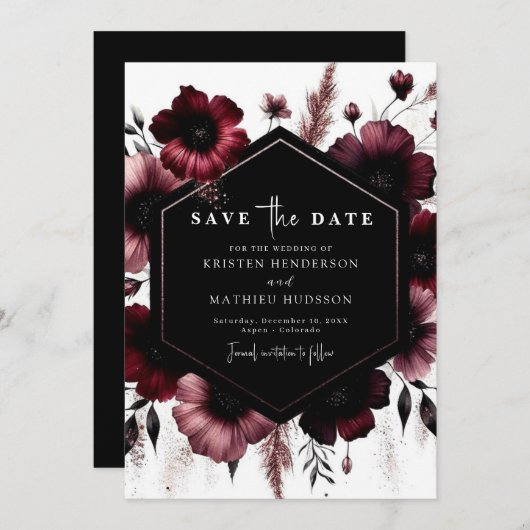 Save The Date Romantic Editable Mariage Bourgogne (Devant / Derrière)