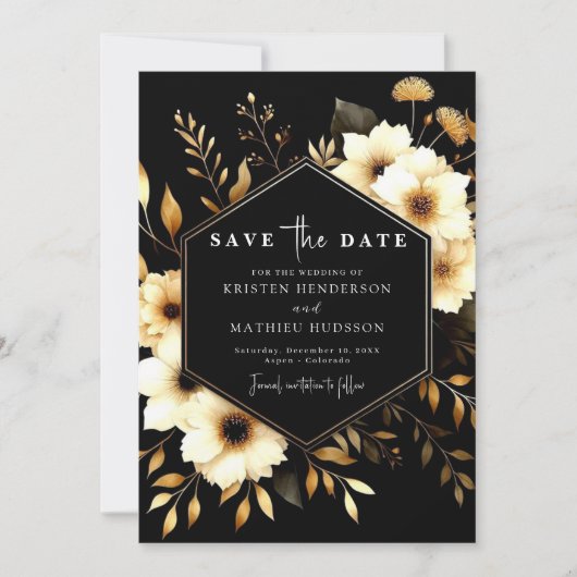 Save The Date Romantic Elegant Gold et Black Mariage (Devant)