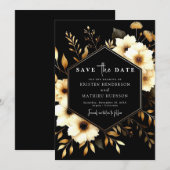 Save The Date Romantic Elegant Gold et Black Mariage (Devant / Derrière)