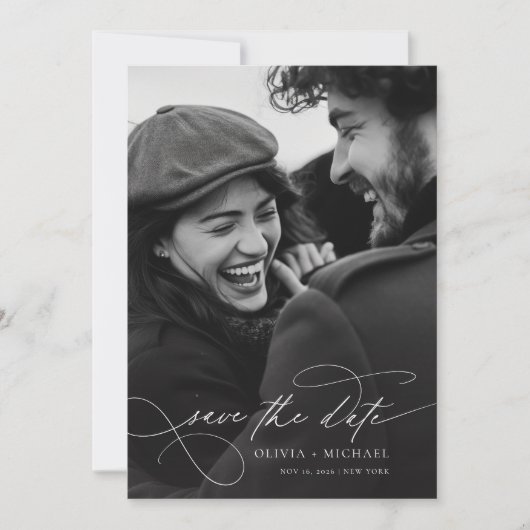 Save The Date Romantic Elegant Script Mariage photo (Devant)