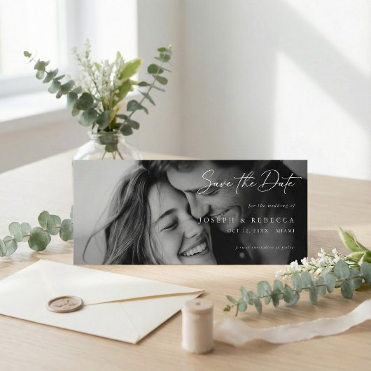 Save The Date Romantic ELEGANT Script Photo Wedding