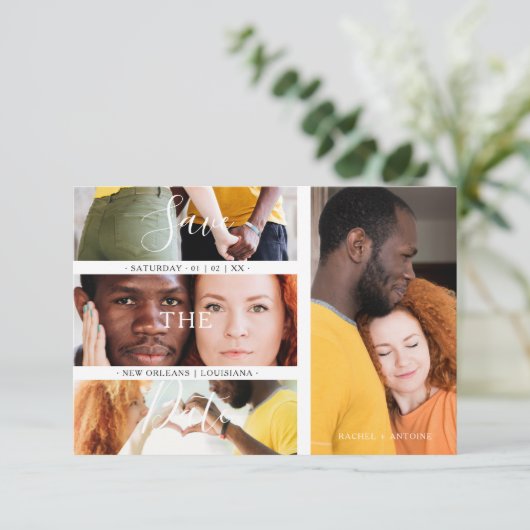 Save The Date Romantic Four Wedding Engagement Photos Collage (Debout devant)