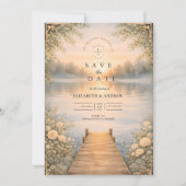 Save The Date Romantic Lake Pier Wildflower Wedding (Devant)