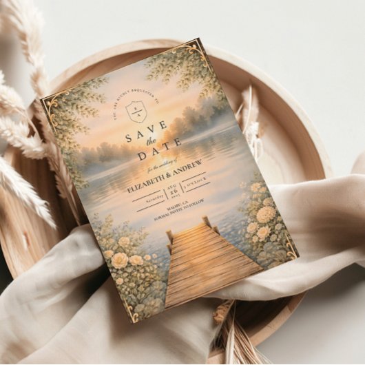 Save The Date Romantic Lake Pier Wildflower Wedding