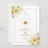 Save The Date Romantic Mediterranean Lemons Floral Bunch Wedding (Devant)