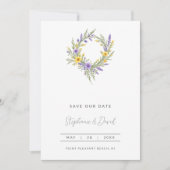 Save The Date Romantic Minimal Wedding Yellow & Lavender Wreath (Devant)