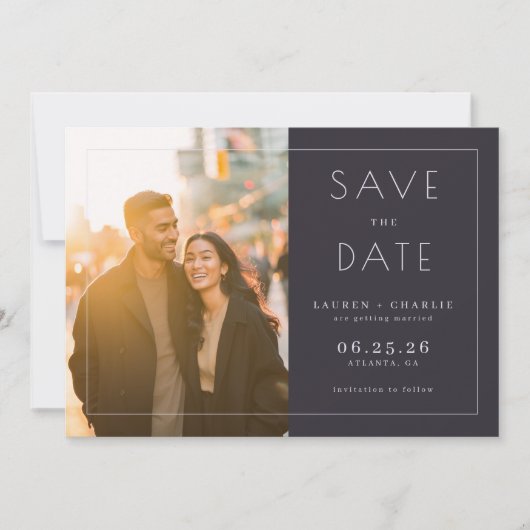 Save The Date Romantic Navy Minimalist Photo (Devant)