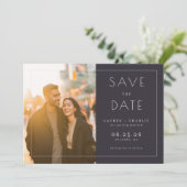 Save The Date Romantic Navy Minimalist Photo (Debout devant)