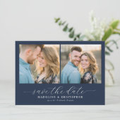 Save The Date Romantic Navy Photo Collage (Debout devant)