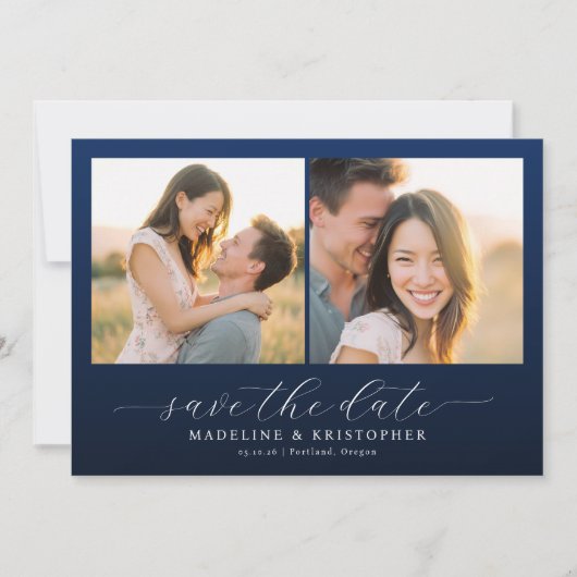 Save The Date Romantic Navy Photo Collage (Devant)