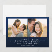 Save The Date Romantic Navy Photo Collage (Devant / Derrière)