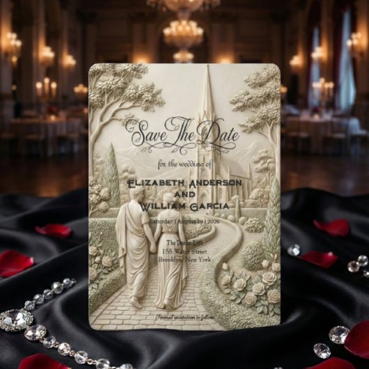 Save The Date Romantic Neo Classical Cathedral Garden Landscape